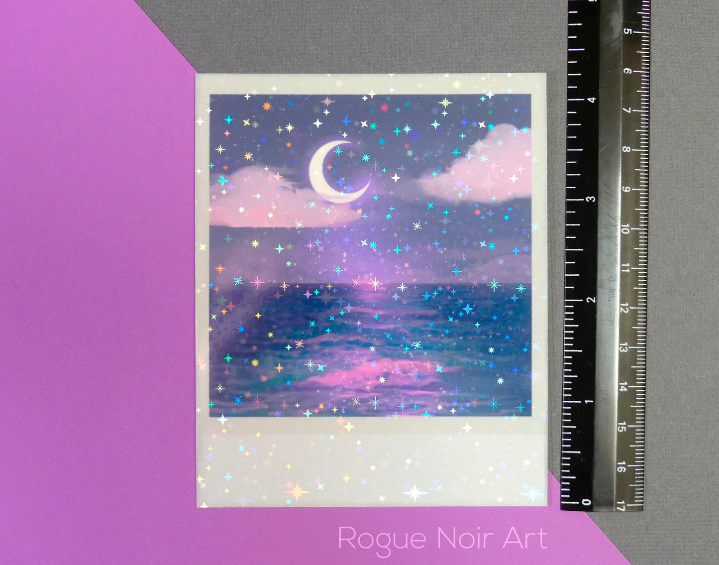 Holographic Polaroid Art Print: Aesthetic Ocean