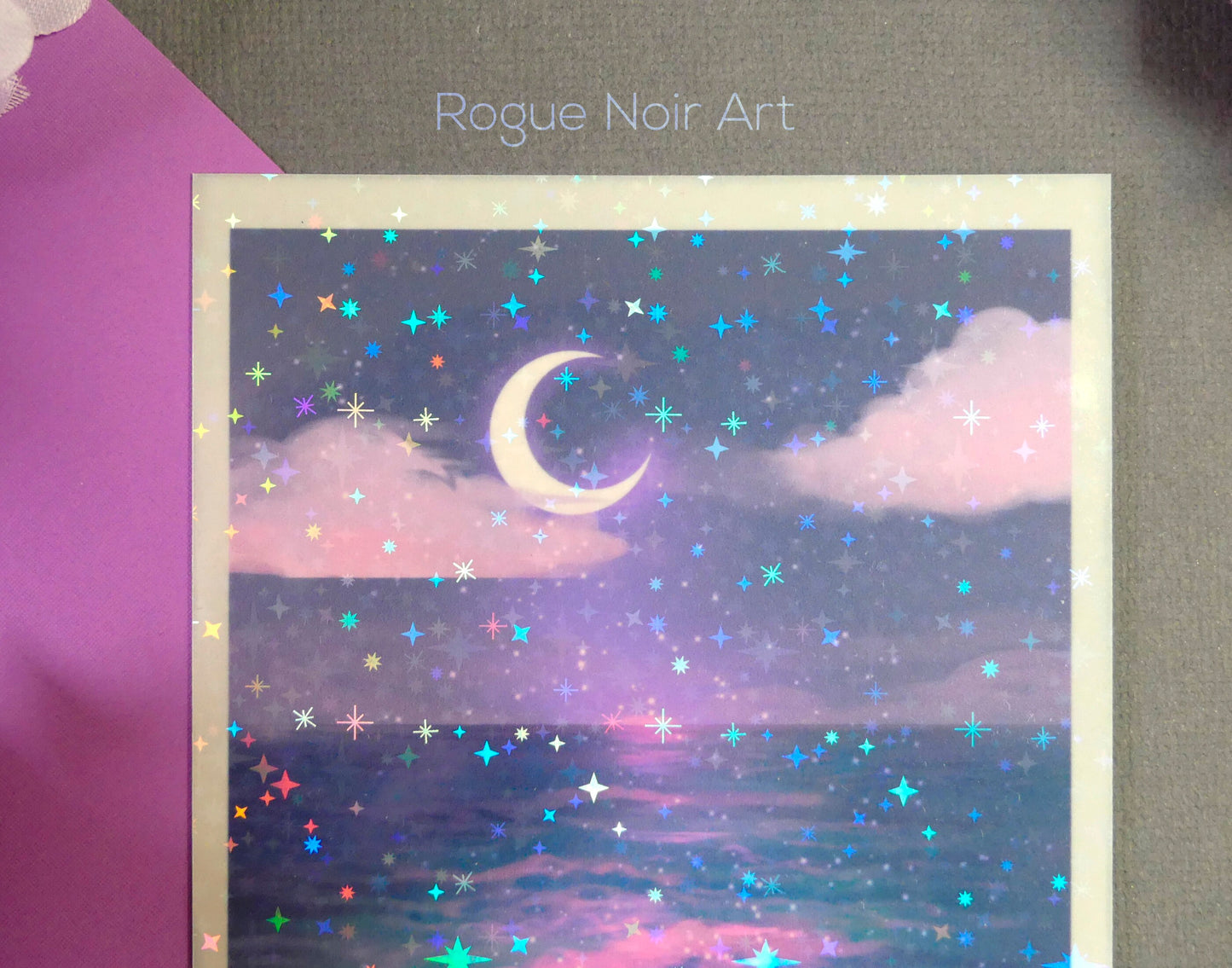 Holographic Polaroid Art Print: Aesthetic Ocean