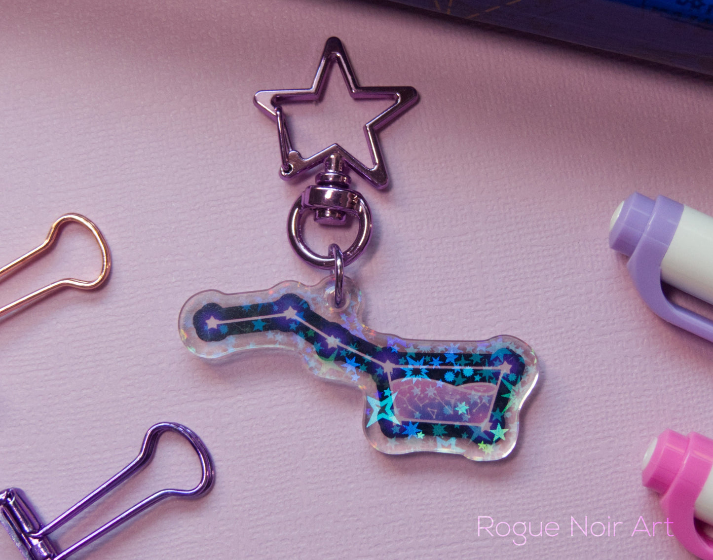 Cute Celestial Bag Charm Acrylic Galaxy Keychain - Aesthetic Holographic Acrylic Keychain
