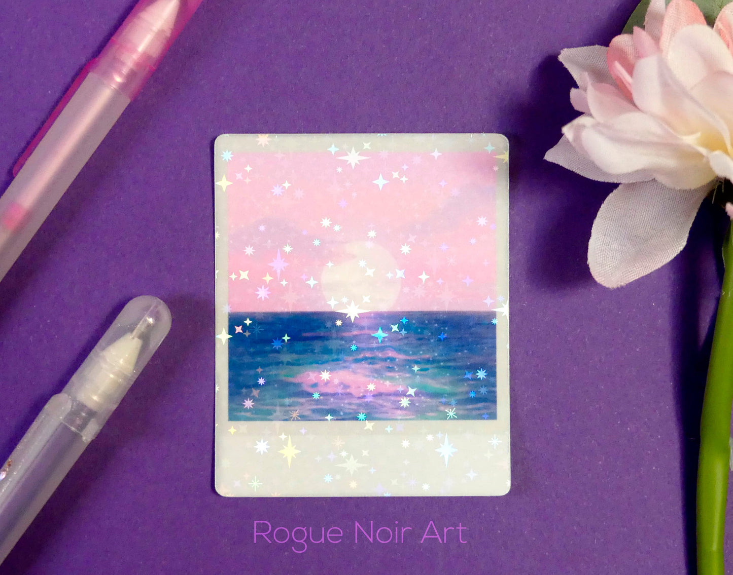 Holographic Ocean Sticker: Pastel Beach