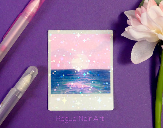 Holographic Ocean Sticker: Pastel Beach
