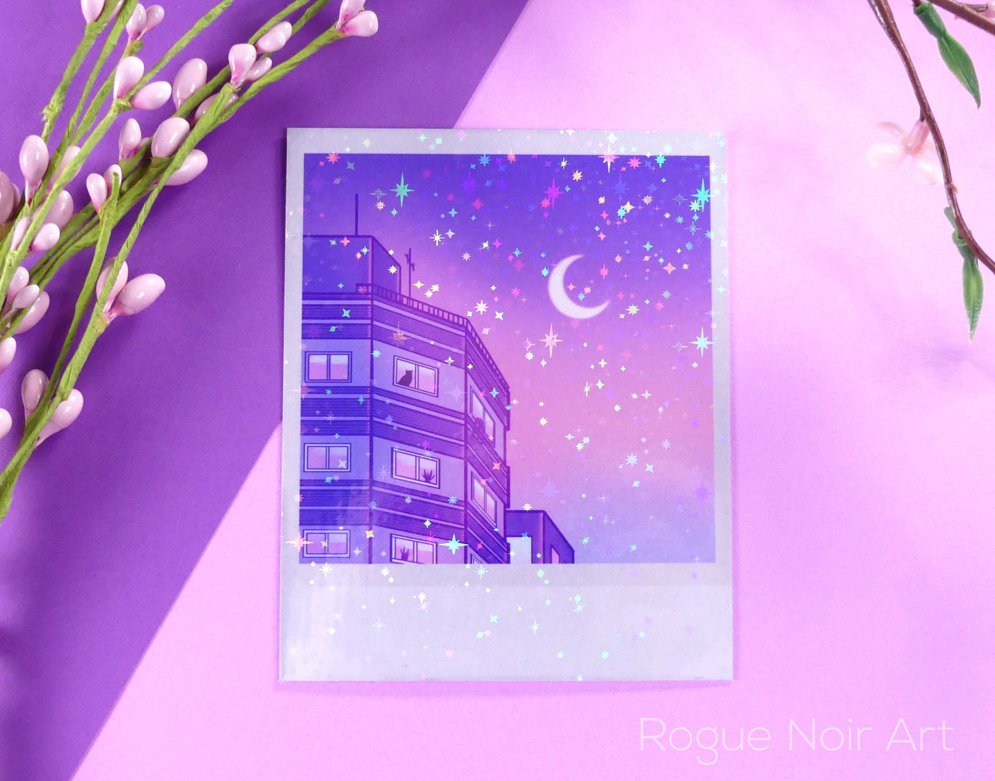 Holographic Polaroid Art Print: Lofi Sky