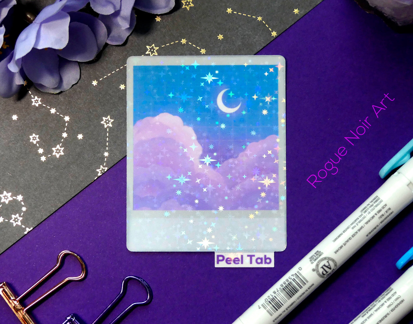 Holographic Polaroid Sticker: Dreamy Clouds