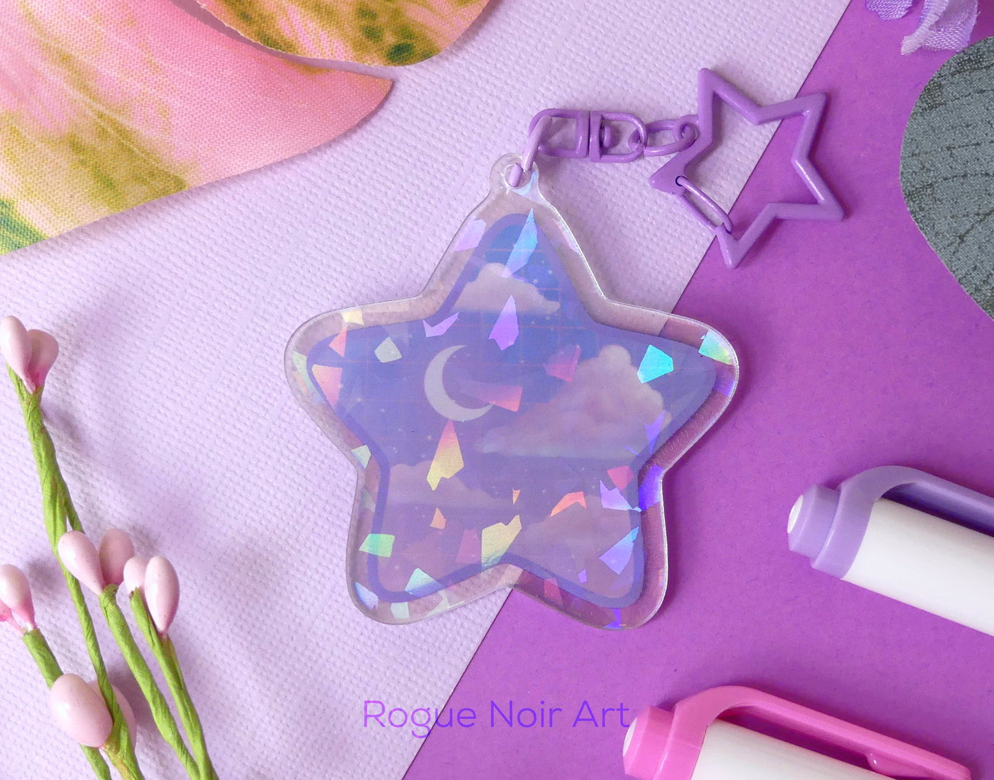 Holographic Acrylic Keychain - Starry Clouds Charm - Dreamy Aesthetic Gift - Celestial Vibes - Acrylic Charm
