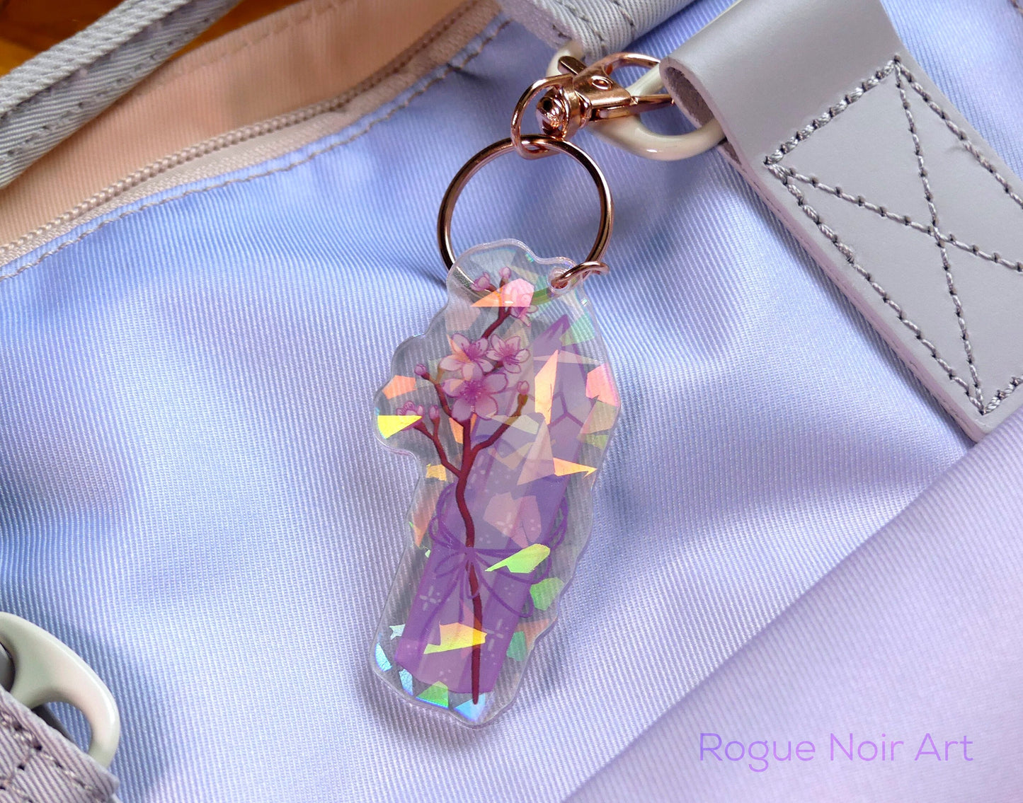 Cherry Blossom Keychain - Holographic Acrylic Keychain - Cute Bag Charm - Dreamy Aesthetic Gift - Sakura Keychain - Acrylic Charm