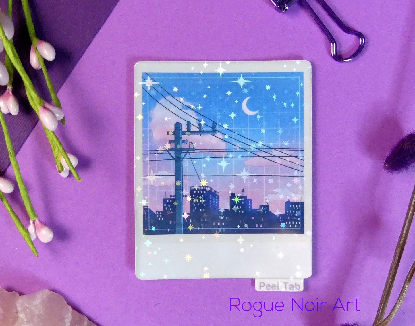 Holographic Polaroid Sticker - Lofi City