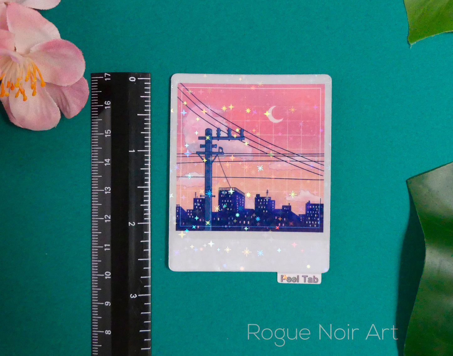 Holographic Aesthetic Sticker: Lofi Peach City