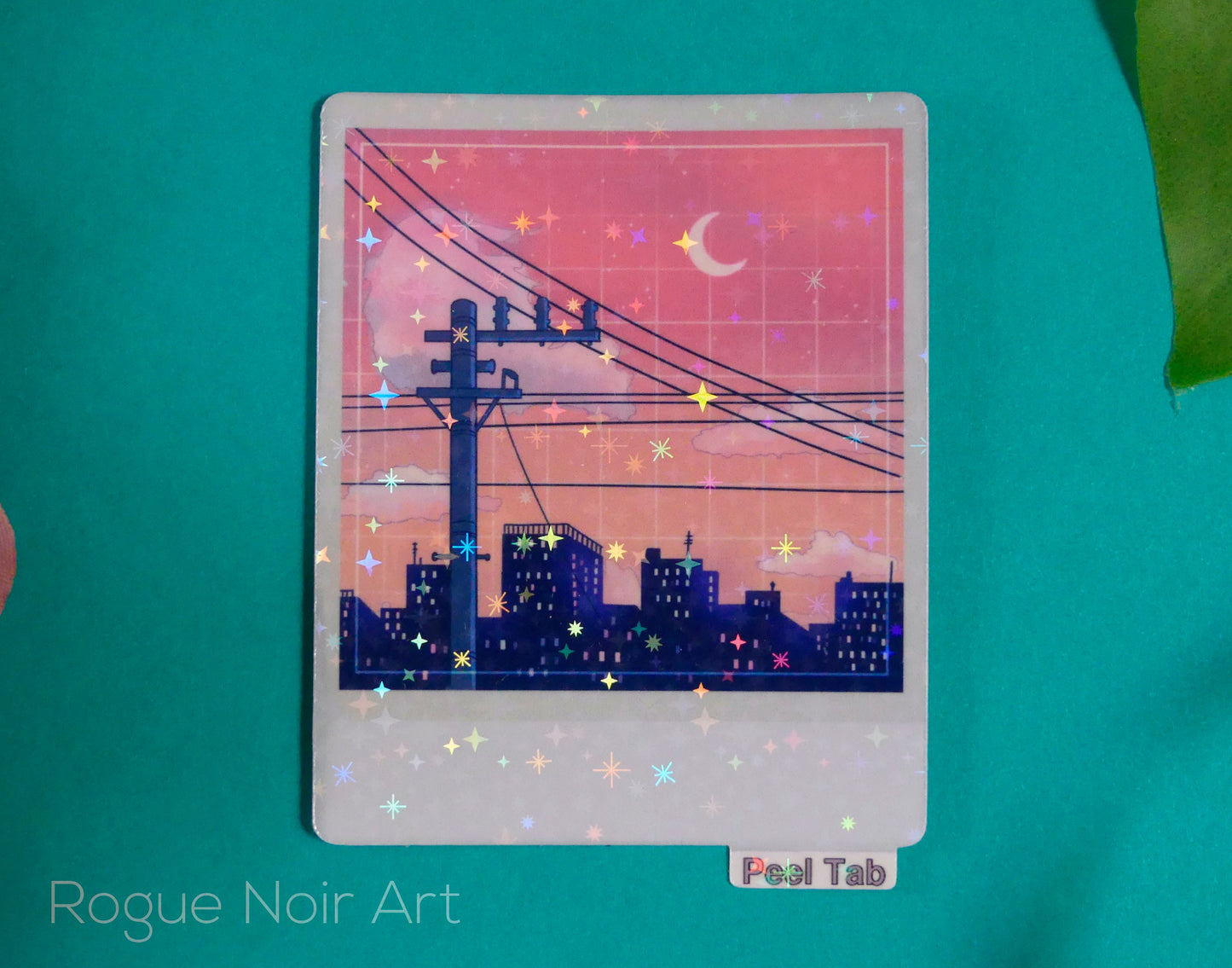 Holographic Aesthetic Sticker: Lofi Peach City