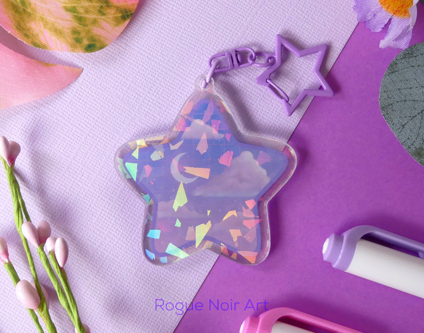 Holographic Acrylic Keychain - Starry Clouds Charm - Dreamy Aesthetic Gift - Celestial Vibes - Acrylic Charm