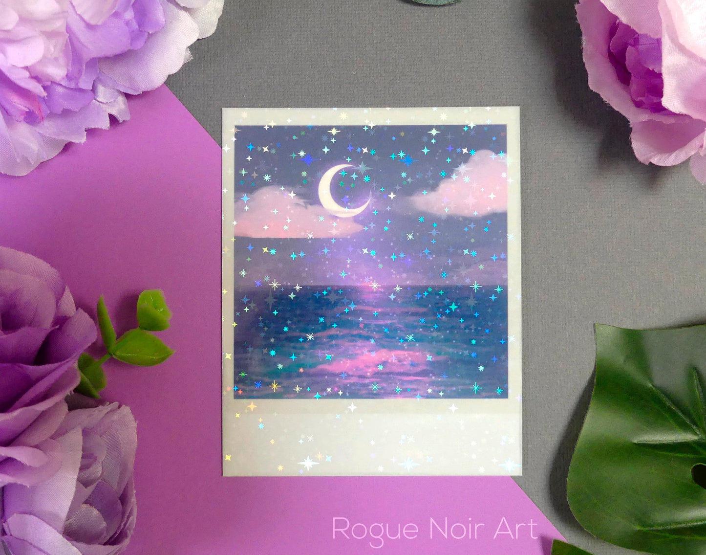 Holographic Polaroid Art Print: Aesthetic Ocean