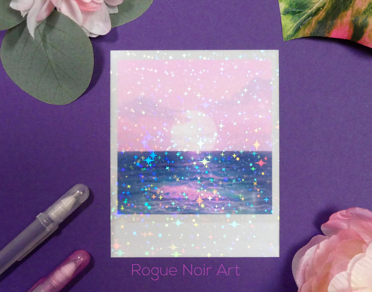 Holographic Polaroid Art Print: Pastel Ocean
