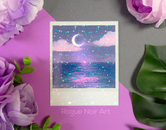 Holographic Polaroid Art Print: Aesthetic Ocean