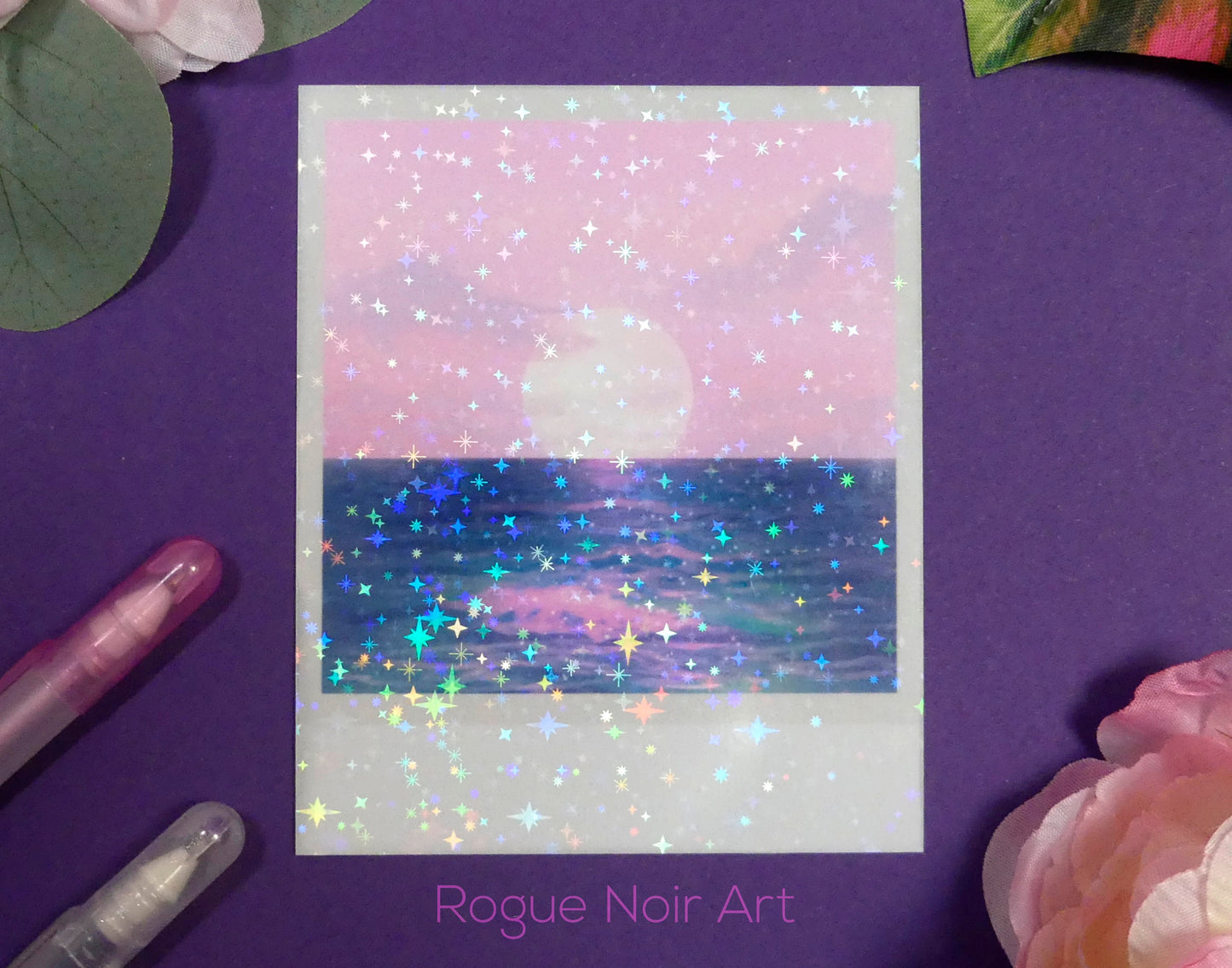 Holographic Polaroid Art Print: Pastel Ocean