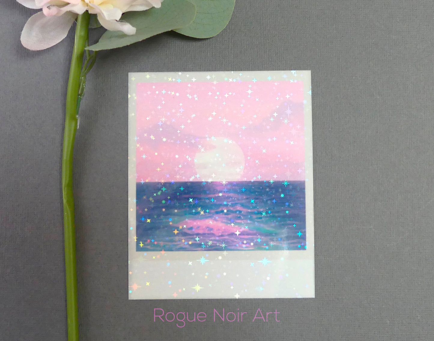 Holographic Polaroid Art Print: Pastel Ocean