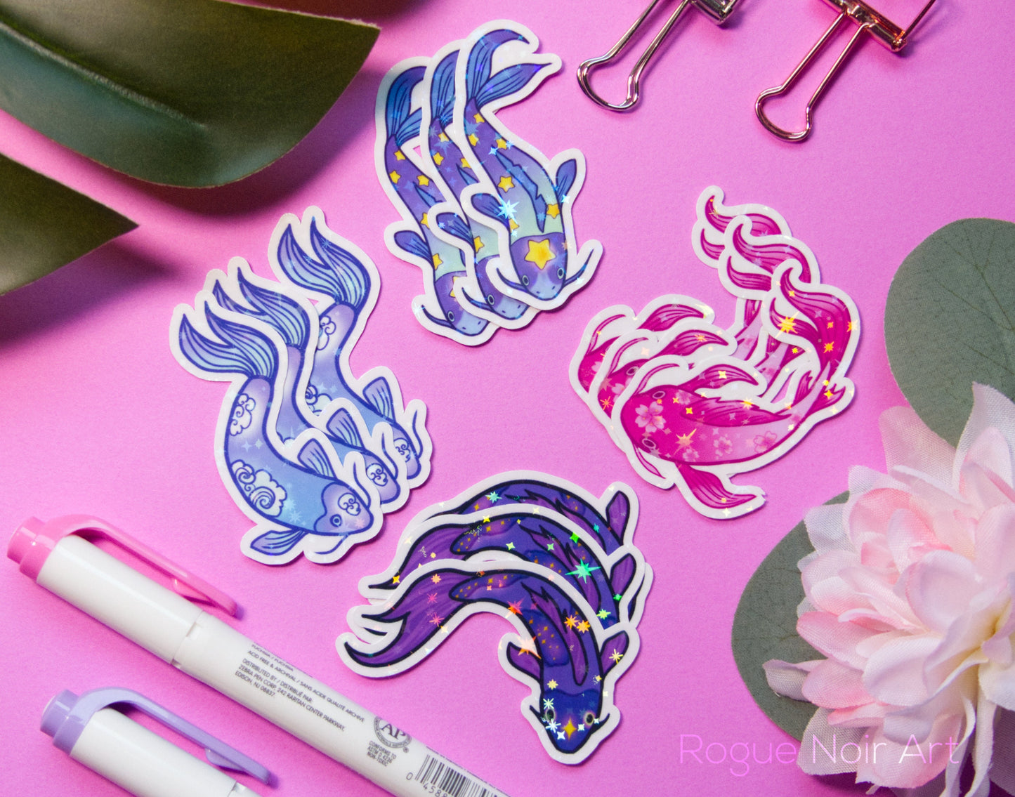 Koi Fish Holographic Sticker Pack | 12 Vinyl Stickers
