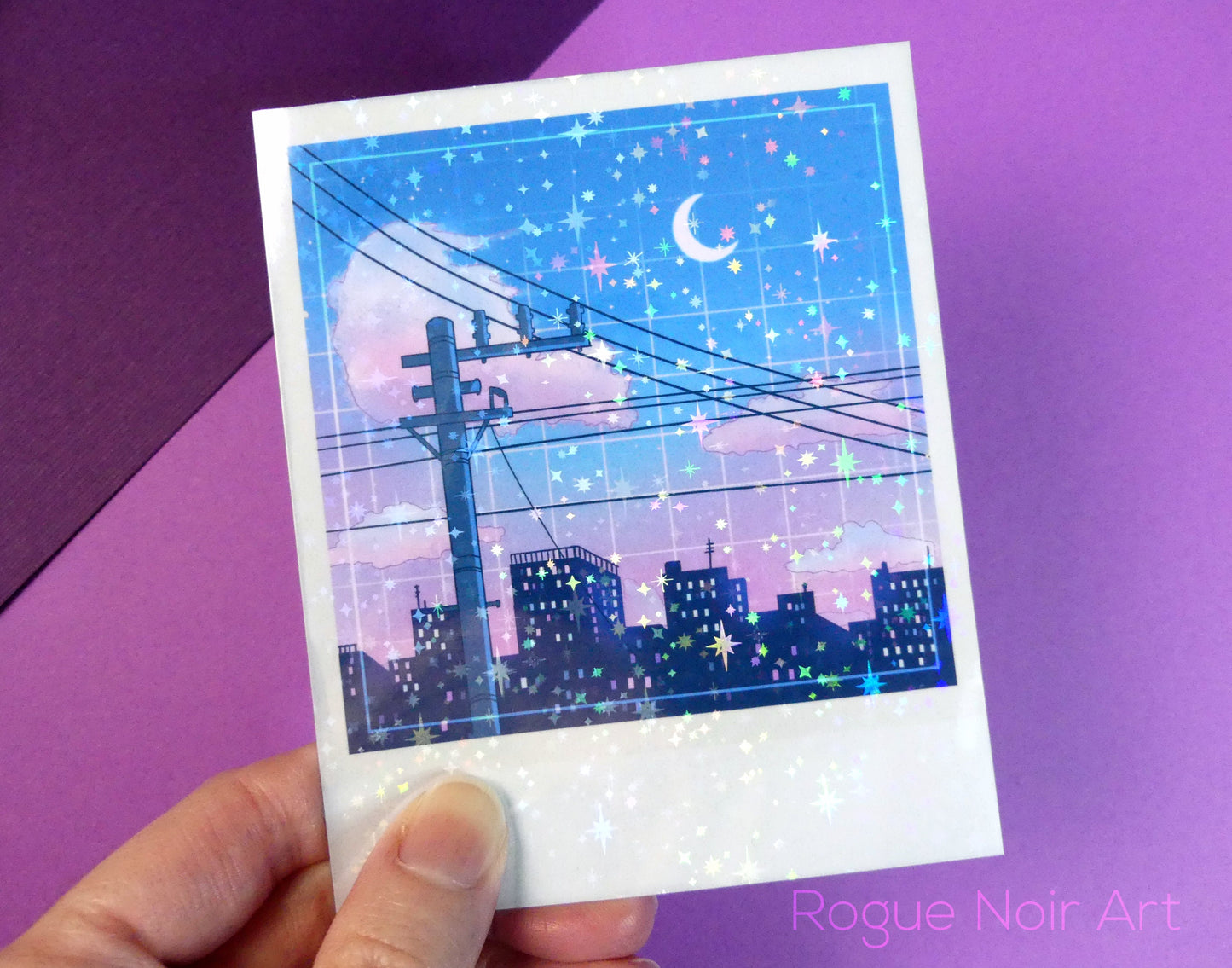 Holographic Polaroid Art Print: Lofi City | Aesthetic Mini Art Print