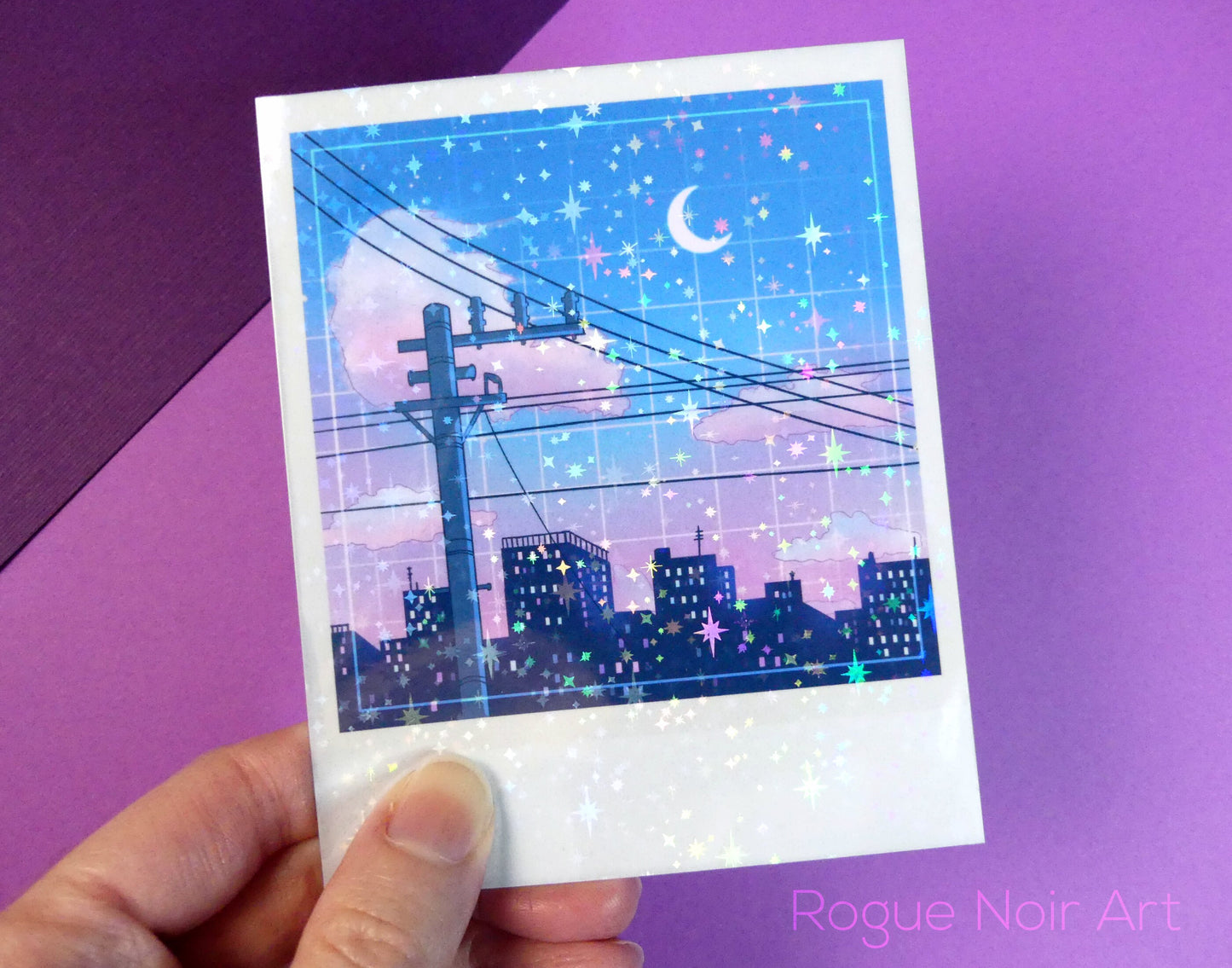 Holographic Polaroid Art Print: Lofi City | Aesthetic Mini Art Print
