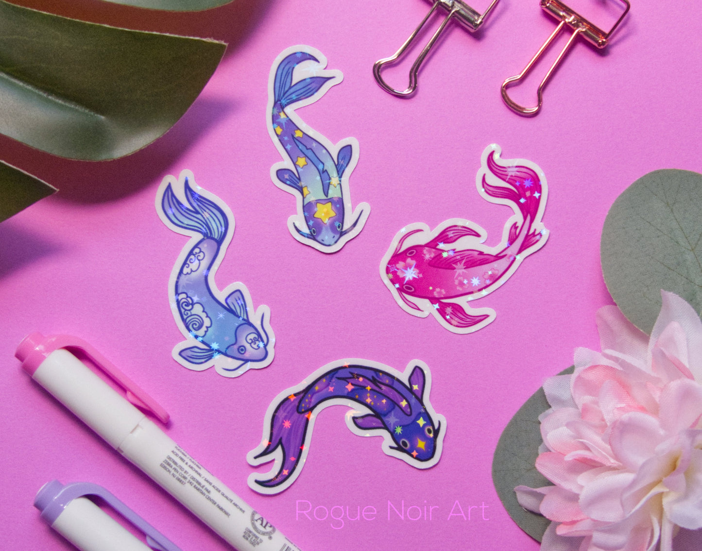 Koi Fish Holographic Sticker Pack | 12 Vinyl Stickers