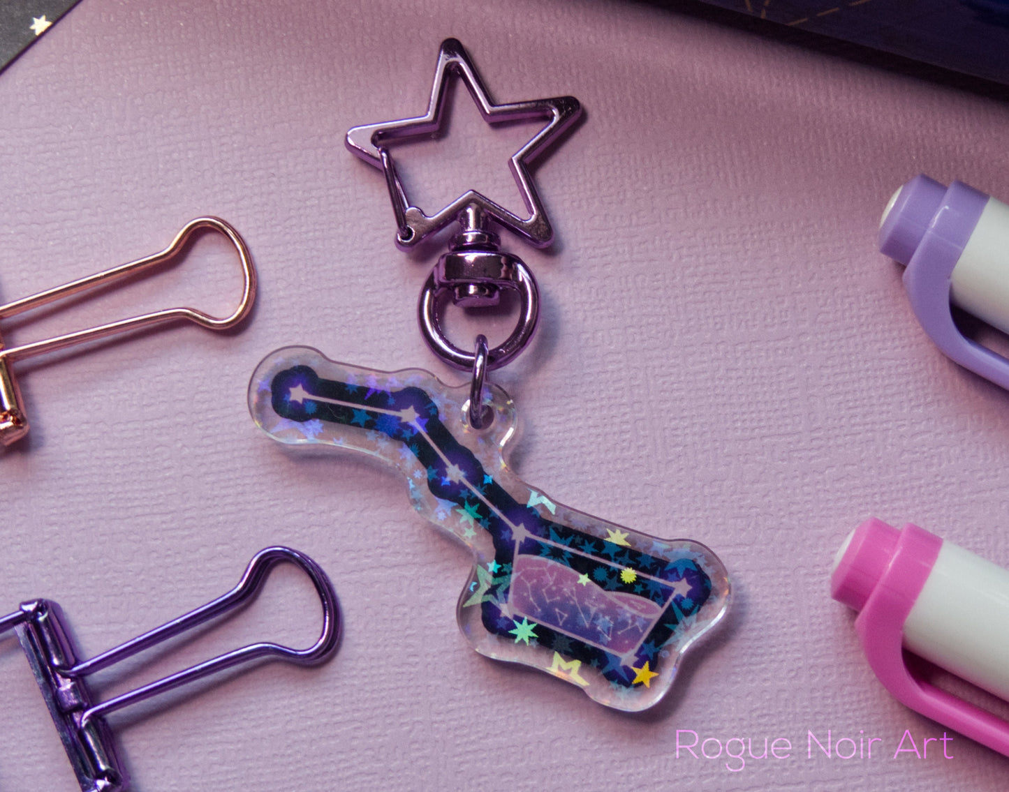 Cute Celestial Bag Charm Acrylic Galaxy Keychain - Aesthetic Holographic Acrylic Keychain