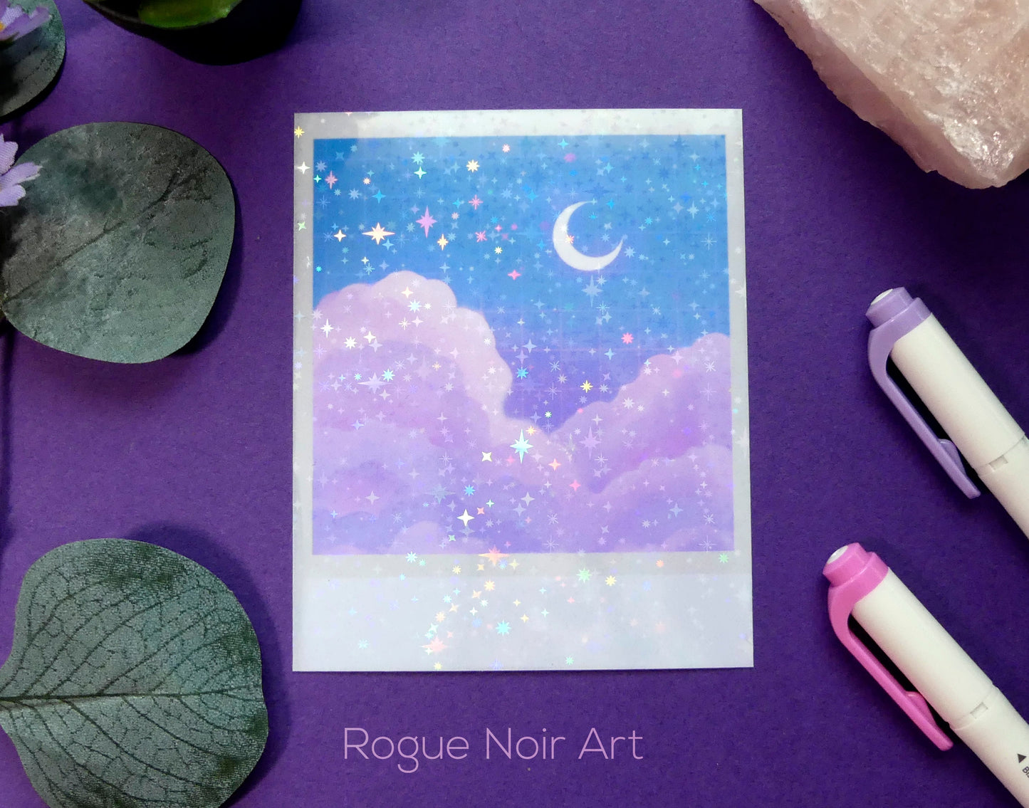 Holographic Polaroid Art Print: Aesthetic Clouds