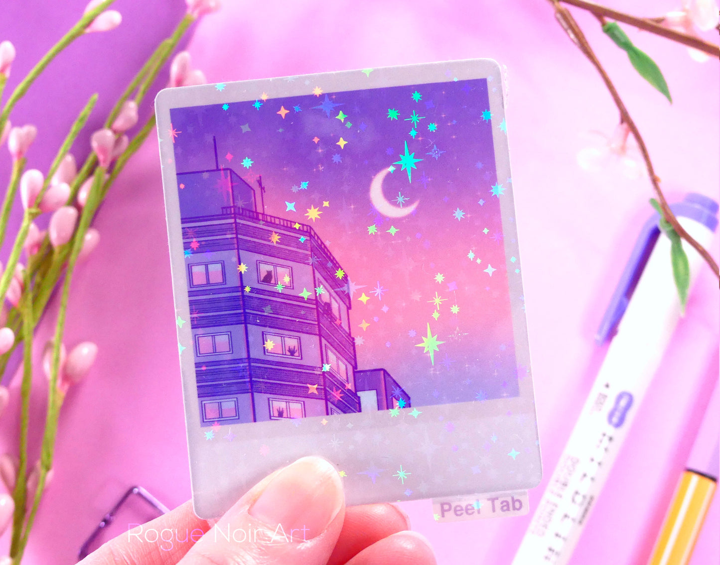 Holographic Aesthetic Sticker: Lofi Sky
