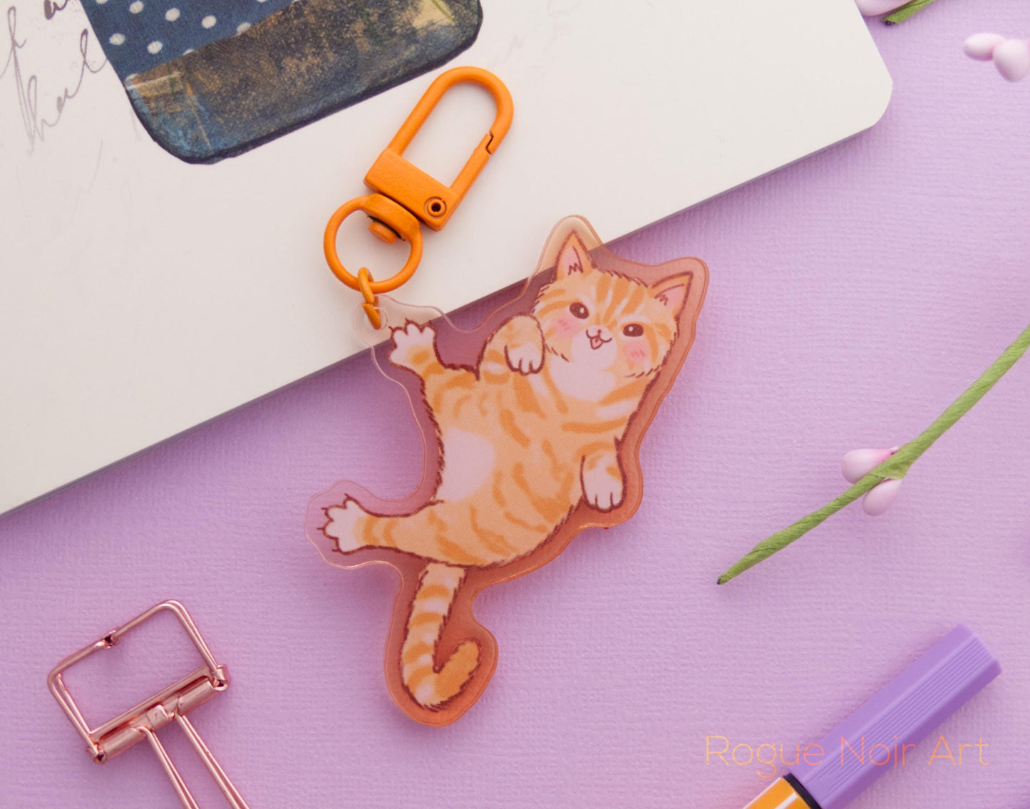 Cute Orange Cat Acrylic Keychain