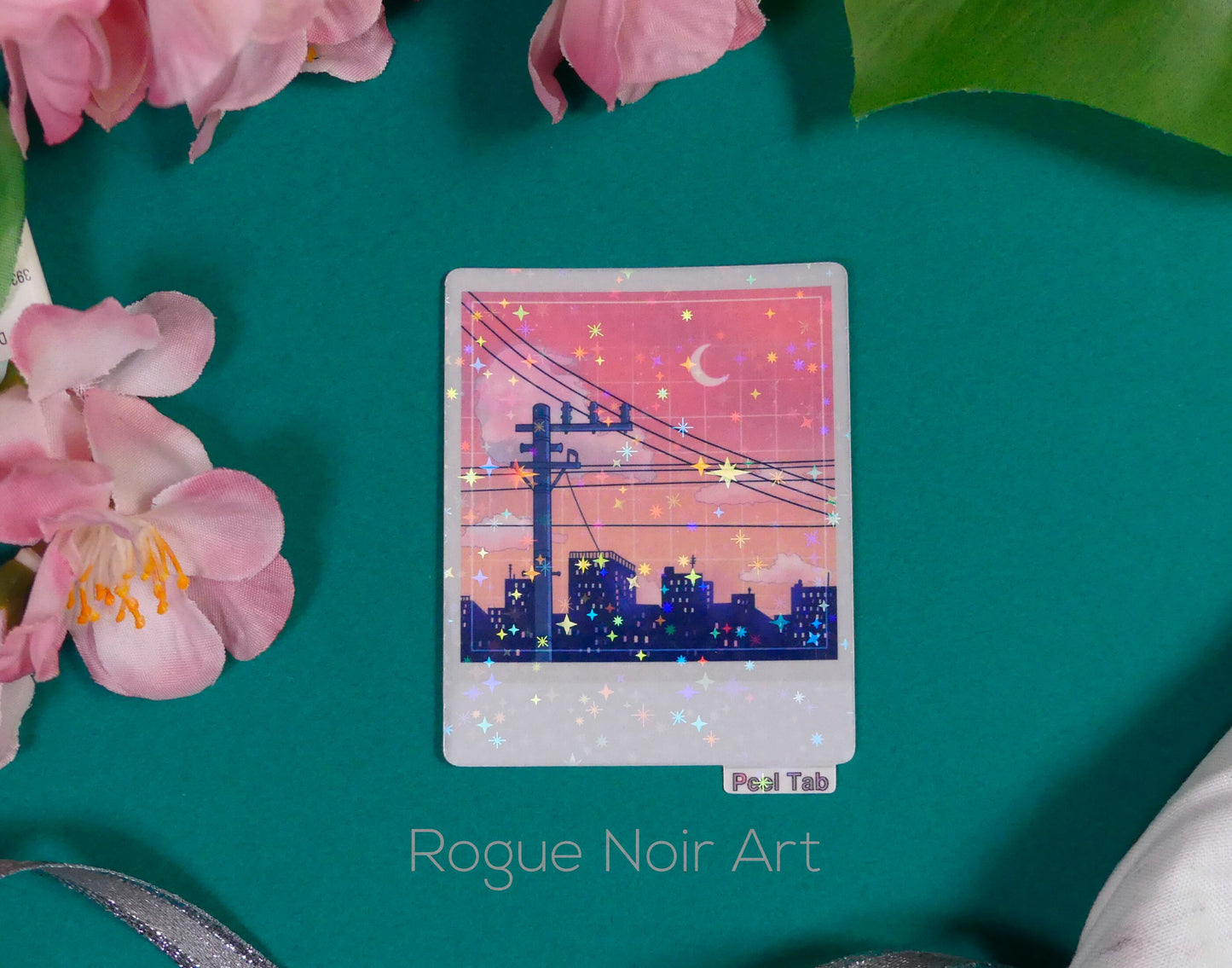 Holographic Aesthetic Sticker: Lofi Peach City