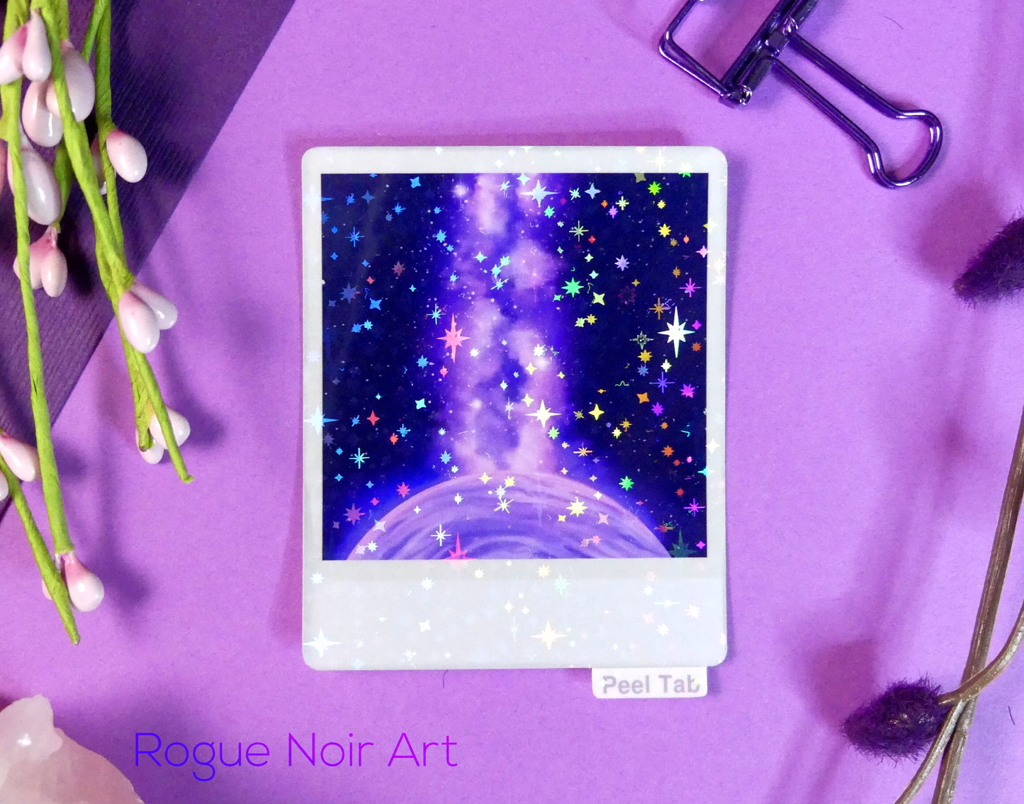 Holographic Aesthetic Sticker: Purple Galaxy