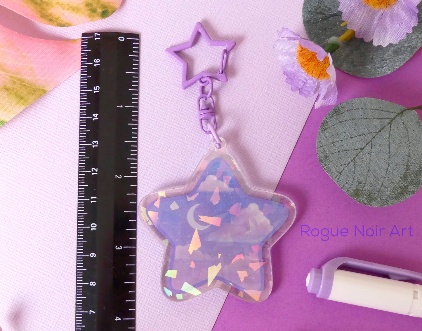 Holographic Acrylic Keychain - Starry Clouds Charm - Dreamy Aesthetic Gift - Celestial Vibes - Acrylic Charm