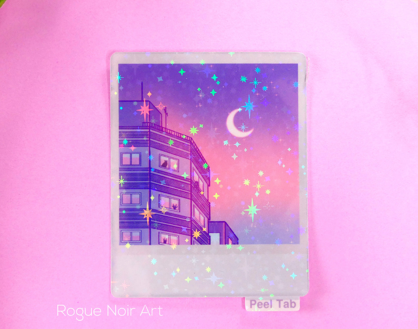 Holographic Aesthetic Sticker: Lofi Sky