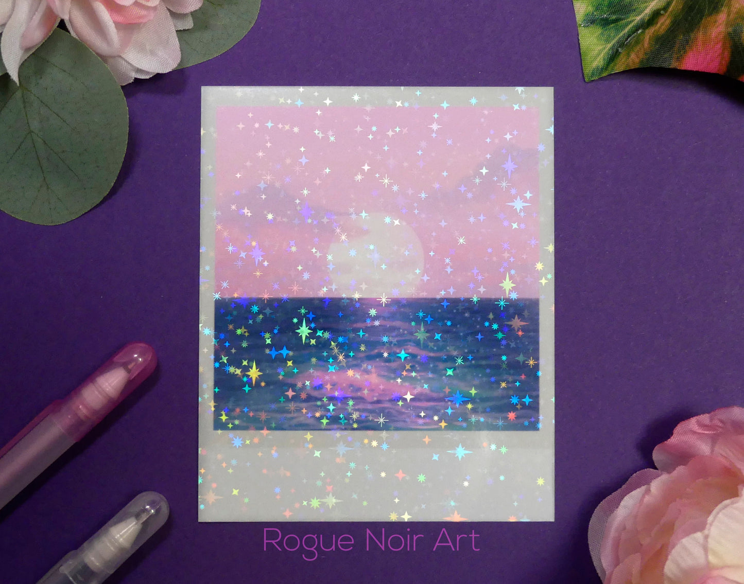 Holographic Polaroid Art Print: Pastel Ocean