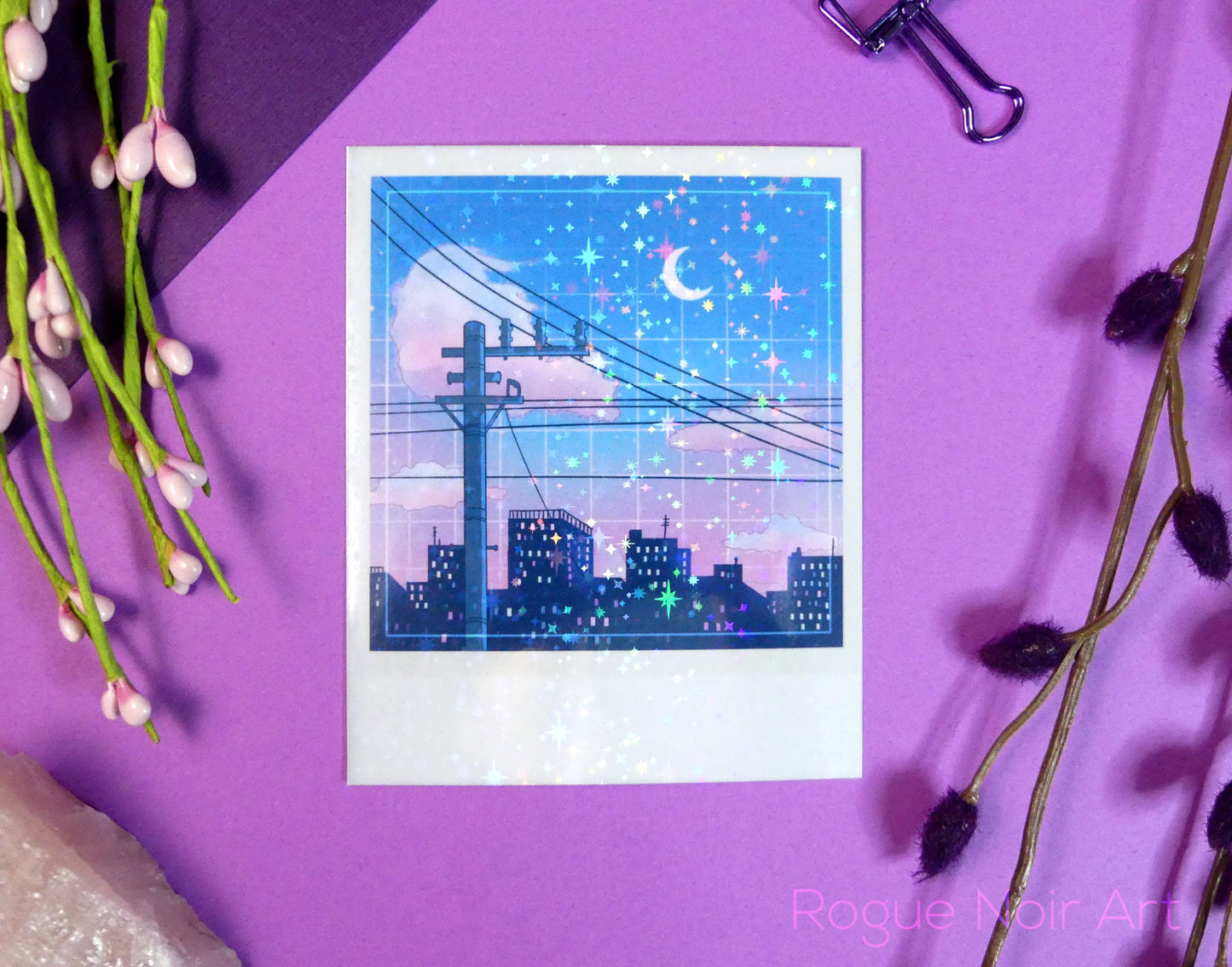Holographic Polaroid Art Print: Lofi City | Aesthetic Mini Art Print