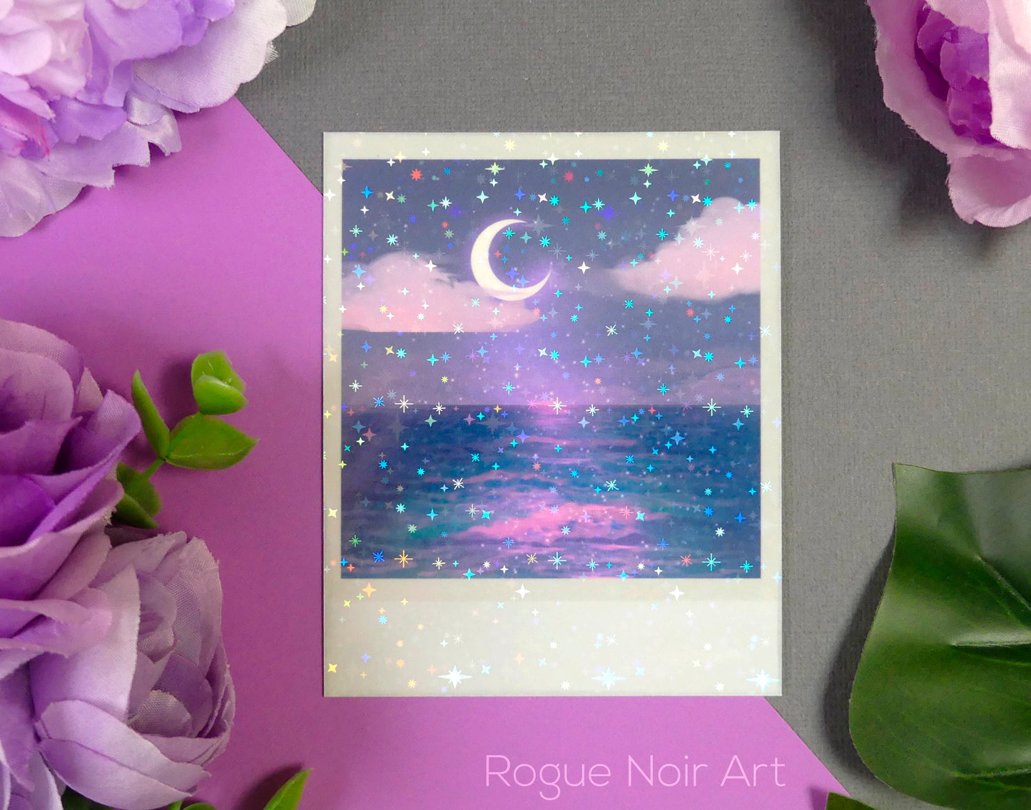 Holographic Polaroid Art Print: Aesthetic Ocean