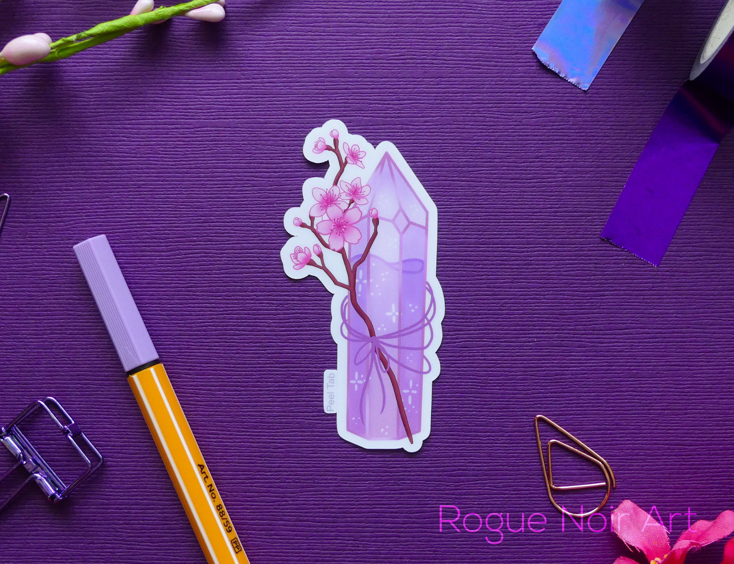 Crystal and Sakura Die Cut Sticker | Holographic or Matte Finish