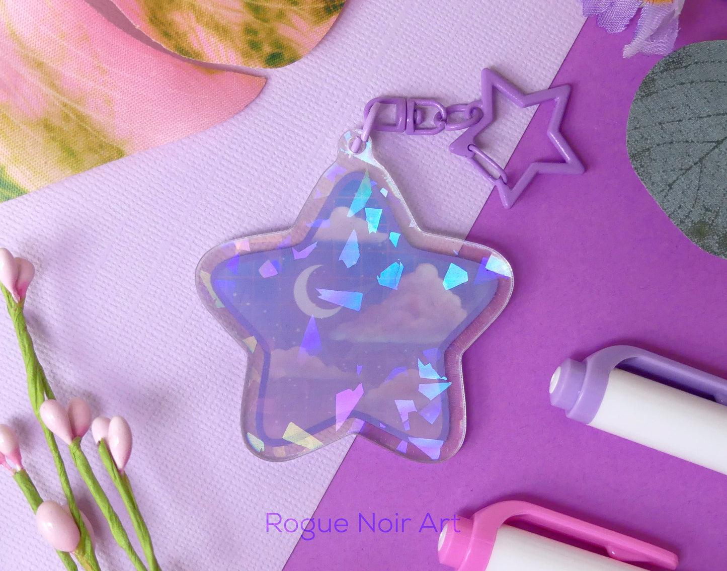 Holographic Acrylic Keychain - Starry Clouds Charm - Dreamy Aesthetic Gift - Celestial Vibes - Acrylic Charm