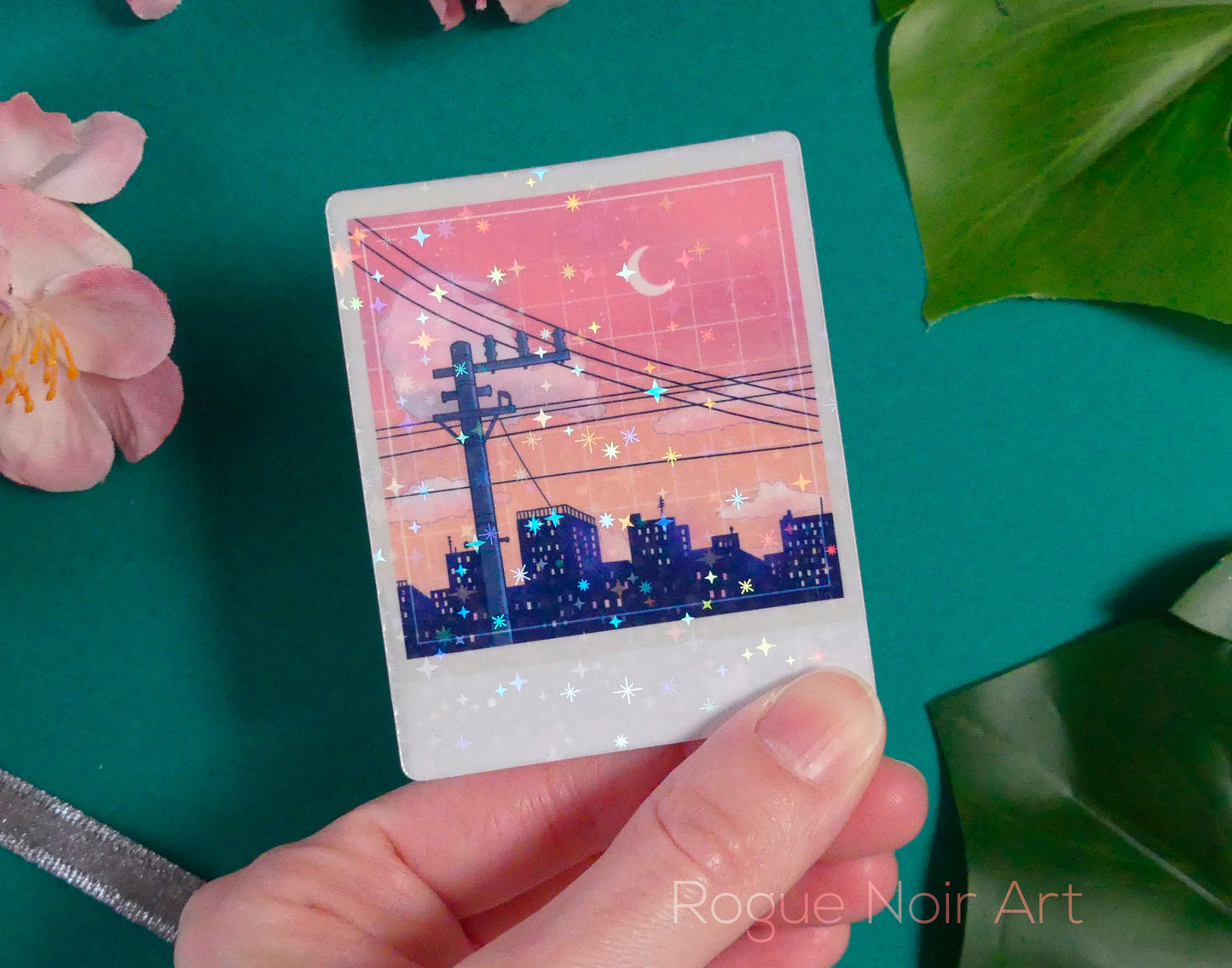 Holographic Aesthetic Sticker: Lofi Peach City