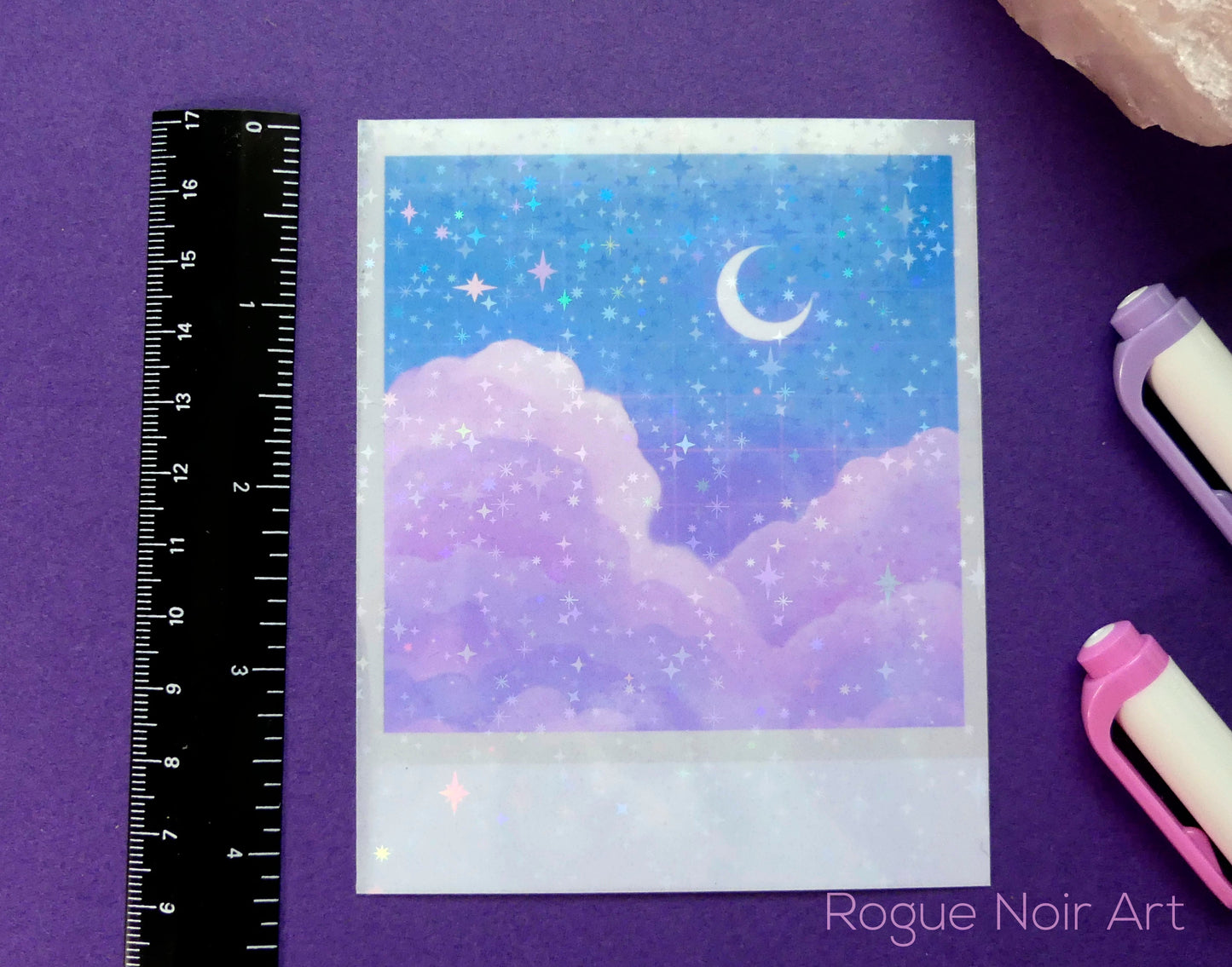 Holographic Polaroid Art Print: Aesthetic Clouds