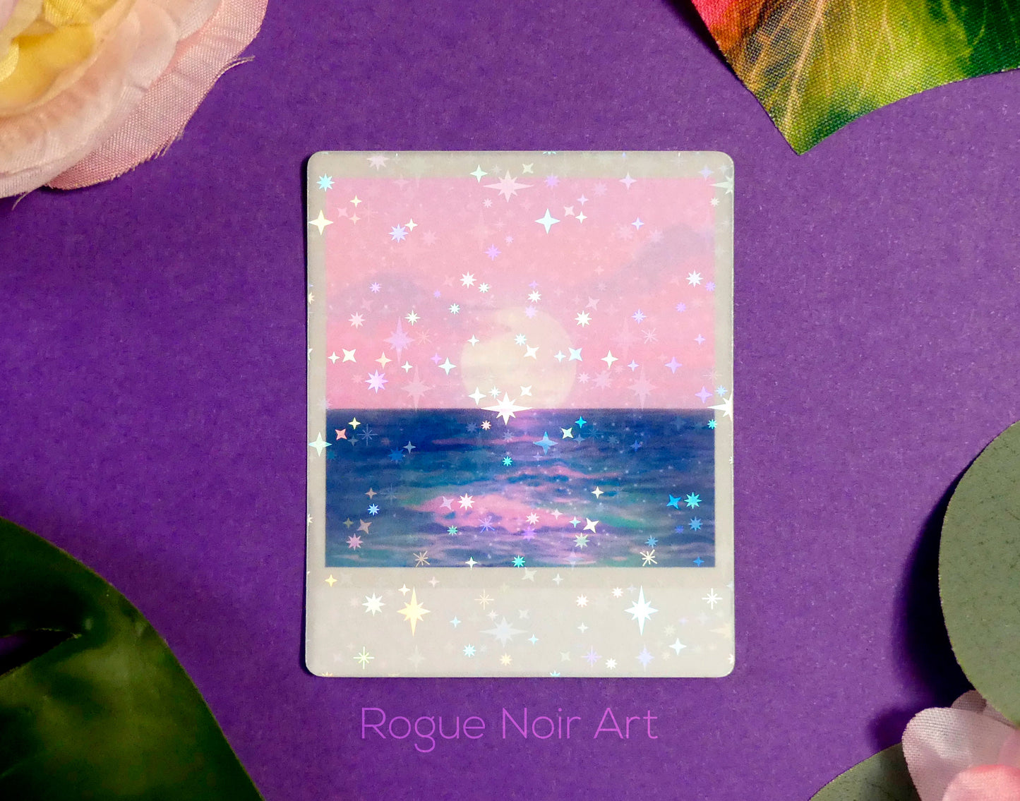 Holographic Ocean Sticker: Pastel Beach